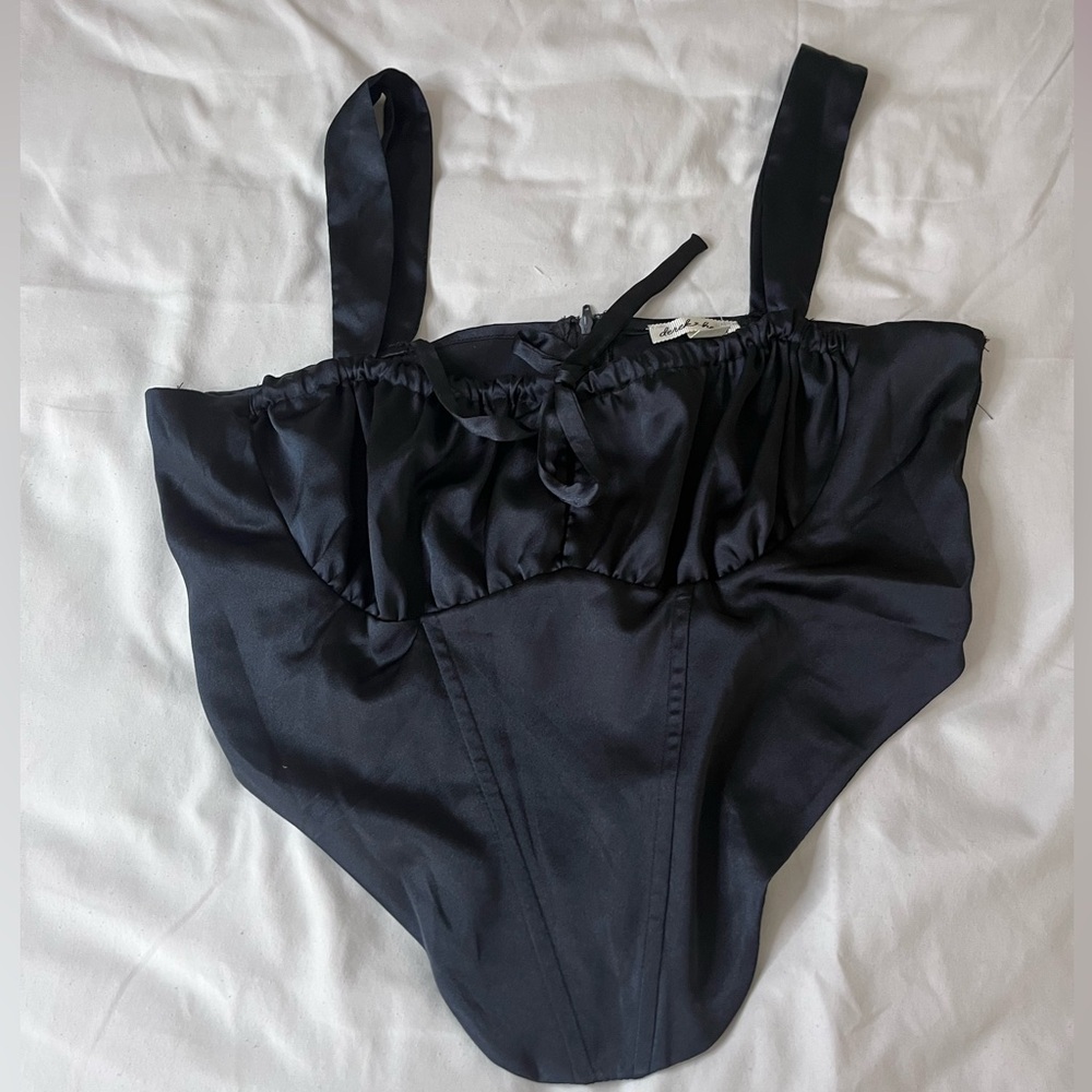 Navy blue corset top tie at the front